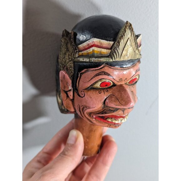 Vintage Wayang Golek puppet HEAD ONLY, wood carved creepy doll head, Indonesian - Picture 6 of 9